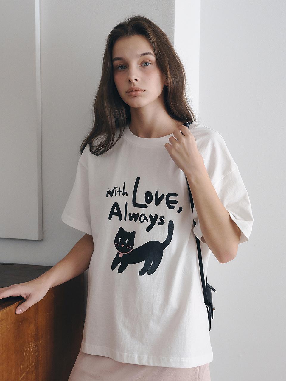 LOEIL Love Cat Drawing Overfit Short-Sleeve T-shirt [Ivory]
