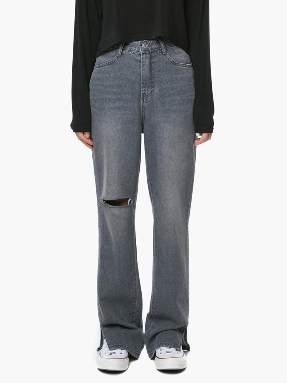 LOEIL LW015  Damage Slit Denim - Dark Gray