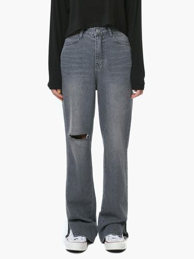 LOEIL LW015  Damage Slit Denim - Dark Gray