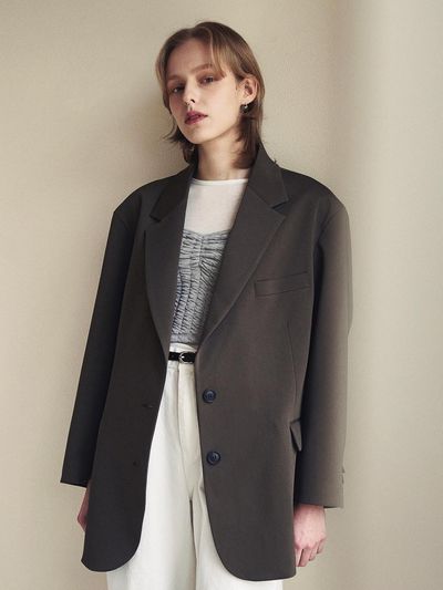 LOEIL Oversized Two-Button Single Jacket - Brown