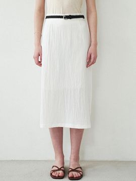 LOEIL Side Slit Wrinkle Long Skirt - Cream