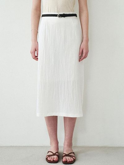 LOEIL Side Slit Wrinkle Long Skirt - Cream