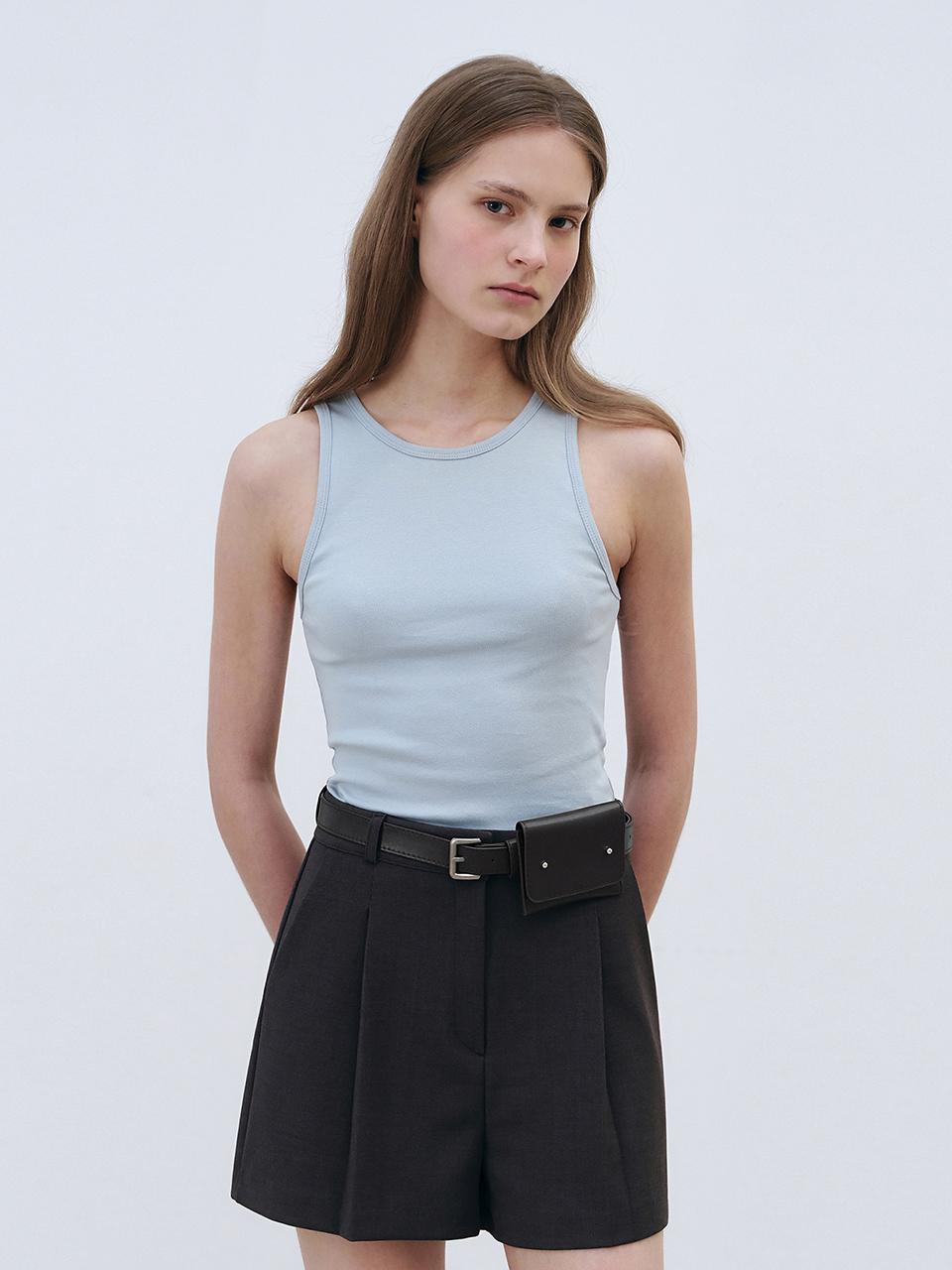 LOEIL Solid Back Line Sleeveless Tank [Sky Blue]