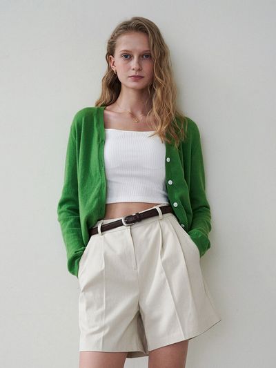 LOEIL Spring Wool Blended Cardigan _ Green