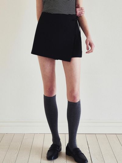 LOEIL String Wrap Skirt Pants - Black