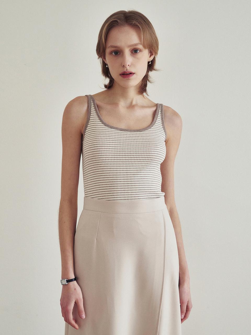 LOEIL Stripe Ribbed Sleeveless - Beige