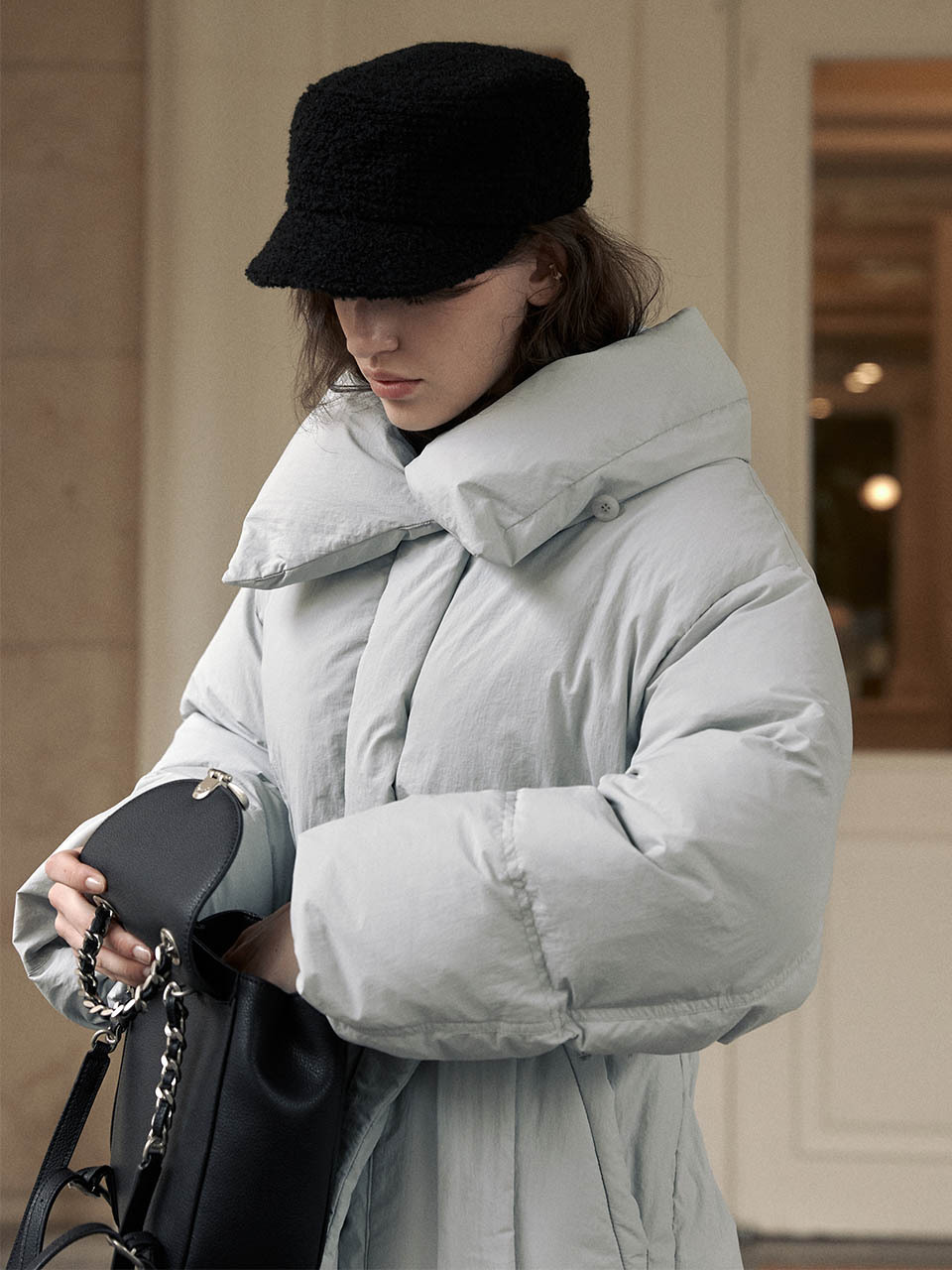 LOEUVRE Belted Down Jumper - Sky Blue