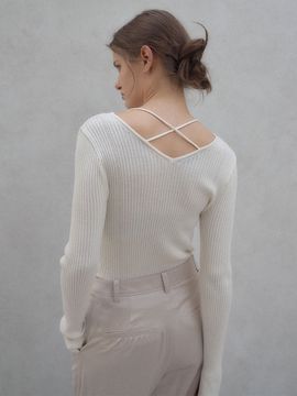 LOEUVRE Cross Strap Knit Top