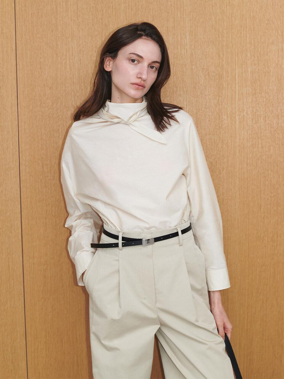 LOEUVRE Draped Scarf Blouse (SW5SB107)
