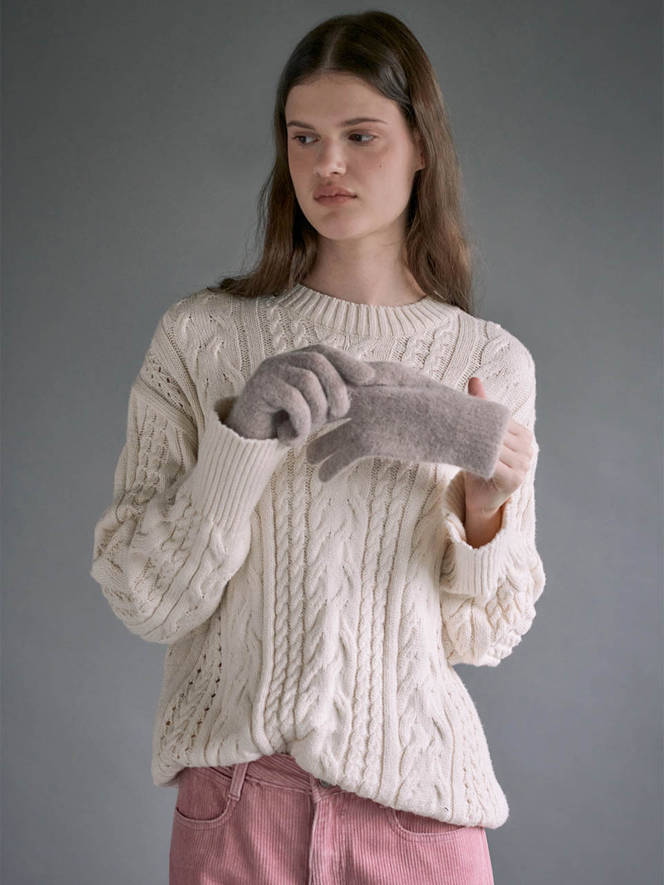LOEUVRE Oversized Cable Knit Pullover