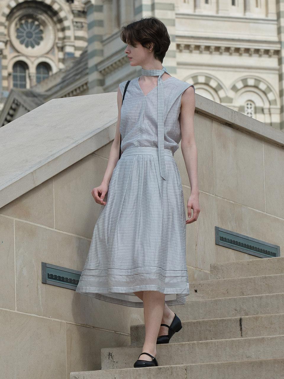 LOEUVRE Pleated Shirring Mix Full-Skirt Maxi (SW5MS229-08)