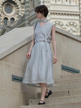LOEUVRE Pleated Shirring Mix Full-Skirt Maxi (SW5MS229-08)