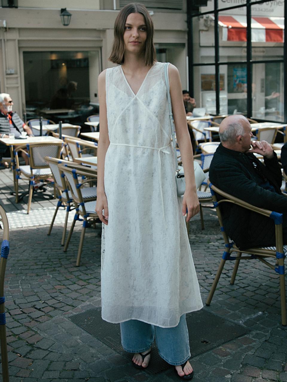 LOEUVRE Printed Slip Sheer Sleeveless Dress (SW5MO276-22)