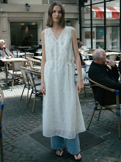 LOEUVRE Printed Slip Sheer Sleeveless Dress (SW5MO276-22)
