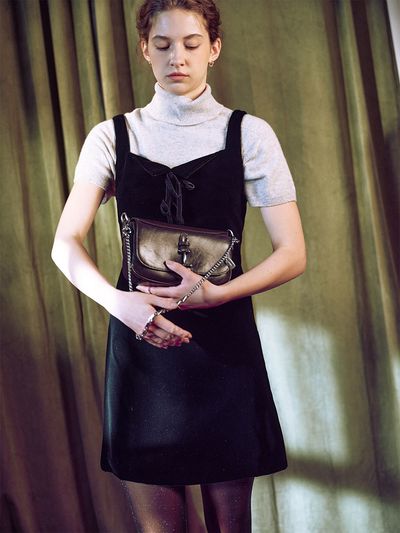 LOEUVRE Velvet Ribbon Mini Dress