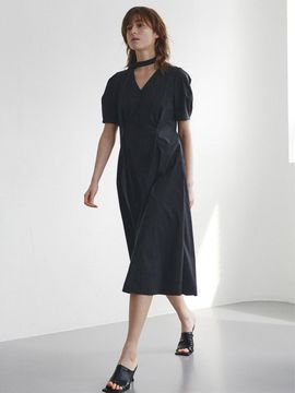 LOEUVRE Volume Sleeved Midi Length Dress