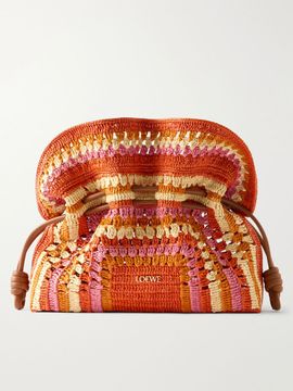 LOEWE + Paula's Ibiza Flamenco mini leather-trimmed crocheted raffia clutch
