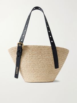 LOEWE + Paula's Ibiza Punch Hole small leather-trimmed raffia tote