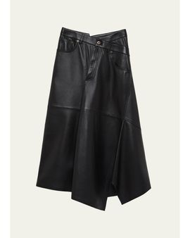 LOEWE Asymmetric Leather Midi Skirt
