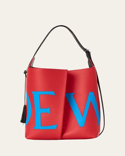Loewe Bilbao Logo-Print Leather Trapeze Bucket Bag