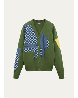 LOEWE Check Colorblocked Wool-Blend Cardigan
