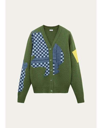 LOEWE Check Colorblocked Wool-Blend Cardigan
