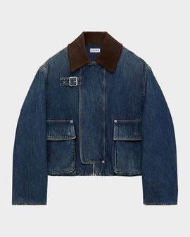 Loewe Corduroy-Collar Denim Short Parka Jacket