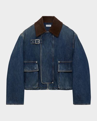 Loewe Corduroy-Collar Denim Short Parka Jacket