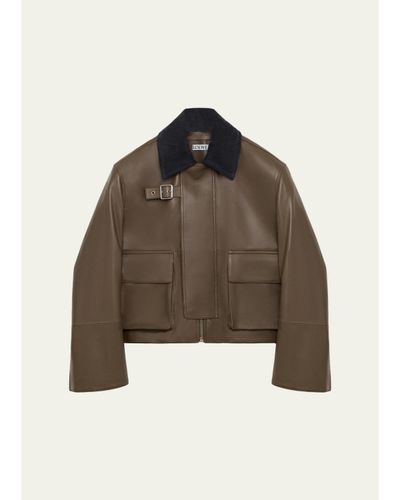 LOEWE Corduroy-Collar Leather Utility Jacket