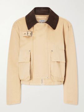 LOEWE Cropped belted corduroy-trimmed cotton-gabardine jacket