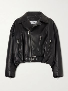 LOEWE Cropped buckled leather biker jacket