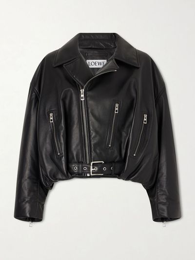 LOEWE Cropped buckled leather biker jacket
