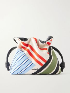 LOEWE Flamenco leather-trimmed paneled striped canvas clutch