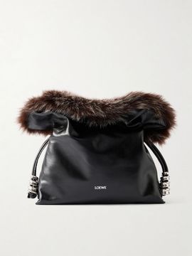 LOEWE Flamenco medium shearling-trimmed leather clutch