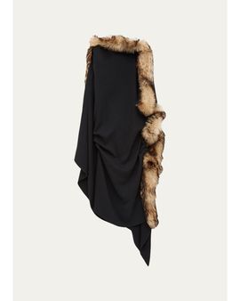 LOEWE Lamb Shearling-Trim Draped Asymmetric Midi Dress