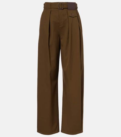 Loewe Loewe Belted pleated high-rise cotton and silk wide-leg pants