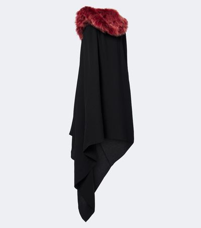 Loewe Loewe Shearling-trimmed crêpe midi dress