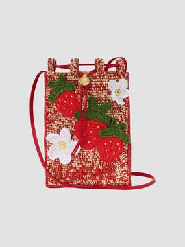 LOEWE LOEWE Women's LOEWE x Paula's Ibiza Strawberry-Appliqué Raffia Drawstring Pouch