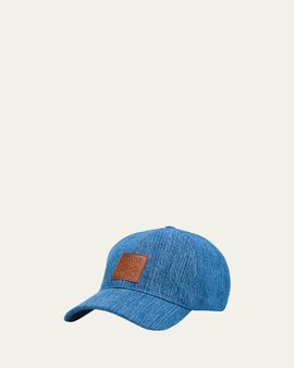 Loewe Men's Leather Anagram Patch Denim Baseball Cap