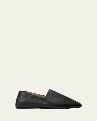 Loewe Men's Origami Leather Square-Toe Slippers