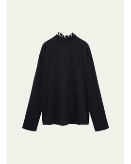 LOEWE Men's Stretch Cotton Logo Turtleneck Sweater