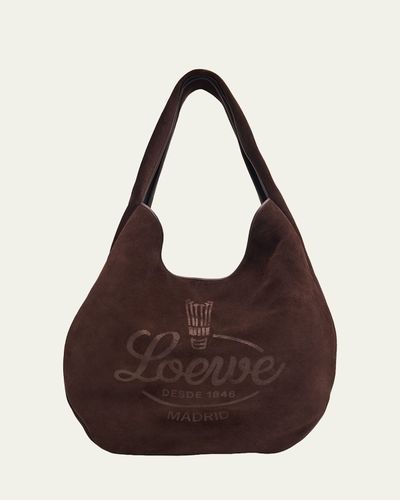 Loewe Men's Sway Hobo Bag in Suede Calfskin