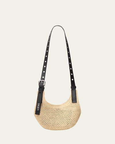 Loewe Mini Punch Hole Hobo Bag in Raffia and Calfskin