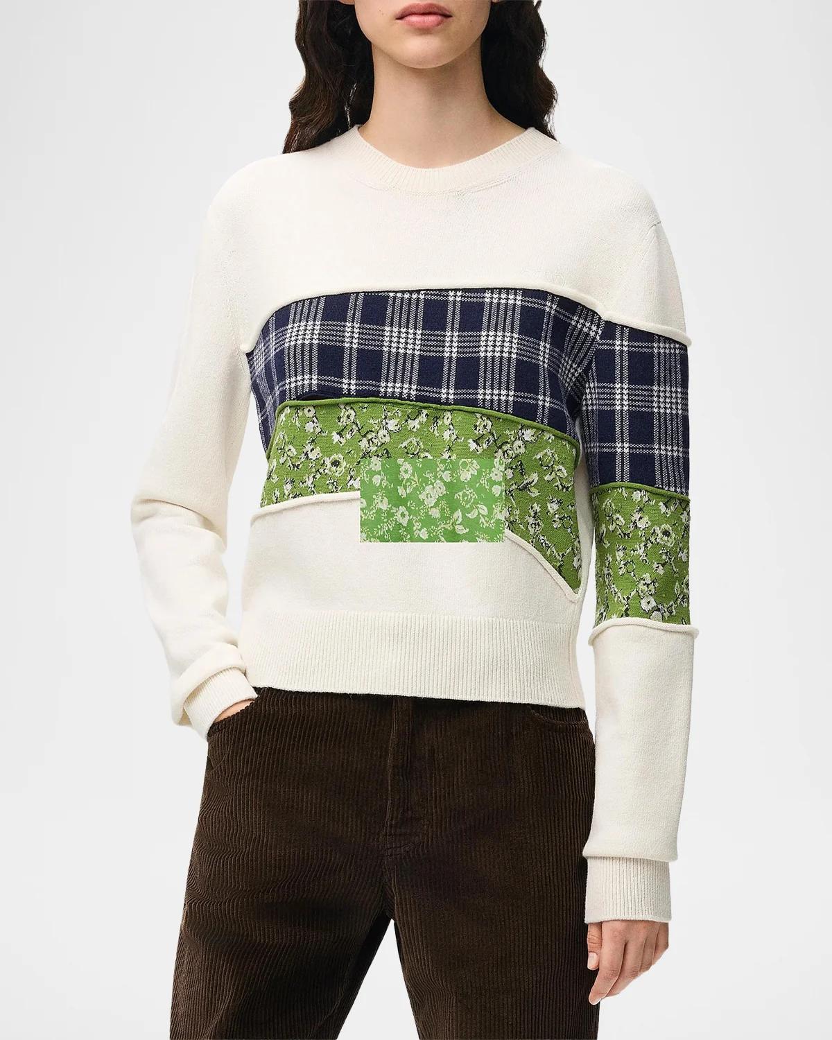 LOEWE Patchwork Wool Knit Crewneck Sweater
