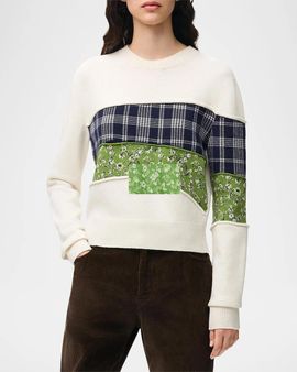LOEWE Patchwork Wool Knit Crewneck Sweater