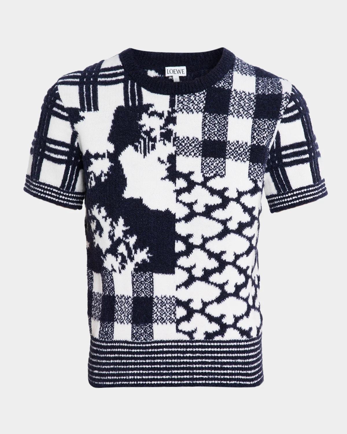 LOEWE Patchwork Wool Knit Short-Sleeve Sweater