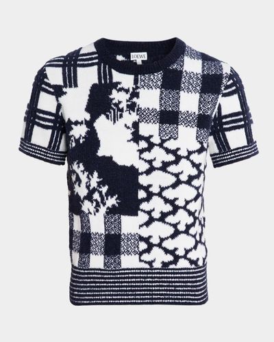LOEWE Patchwork Wool Knit Short-Sleeve Sweater