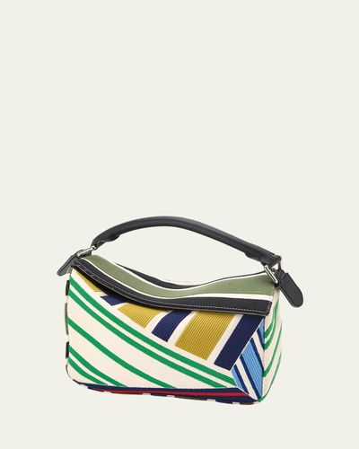Loewe Puzzle Small Embroidered Striped Top-Handle Bag