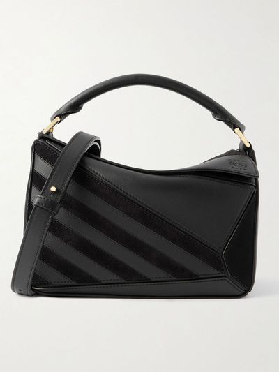 LOEWE Puzzle small suede-trimmed leather top-handle bag