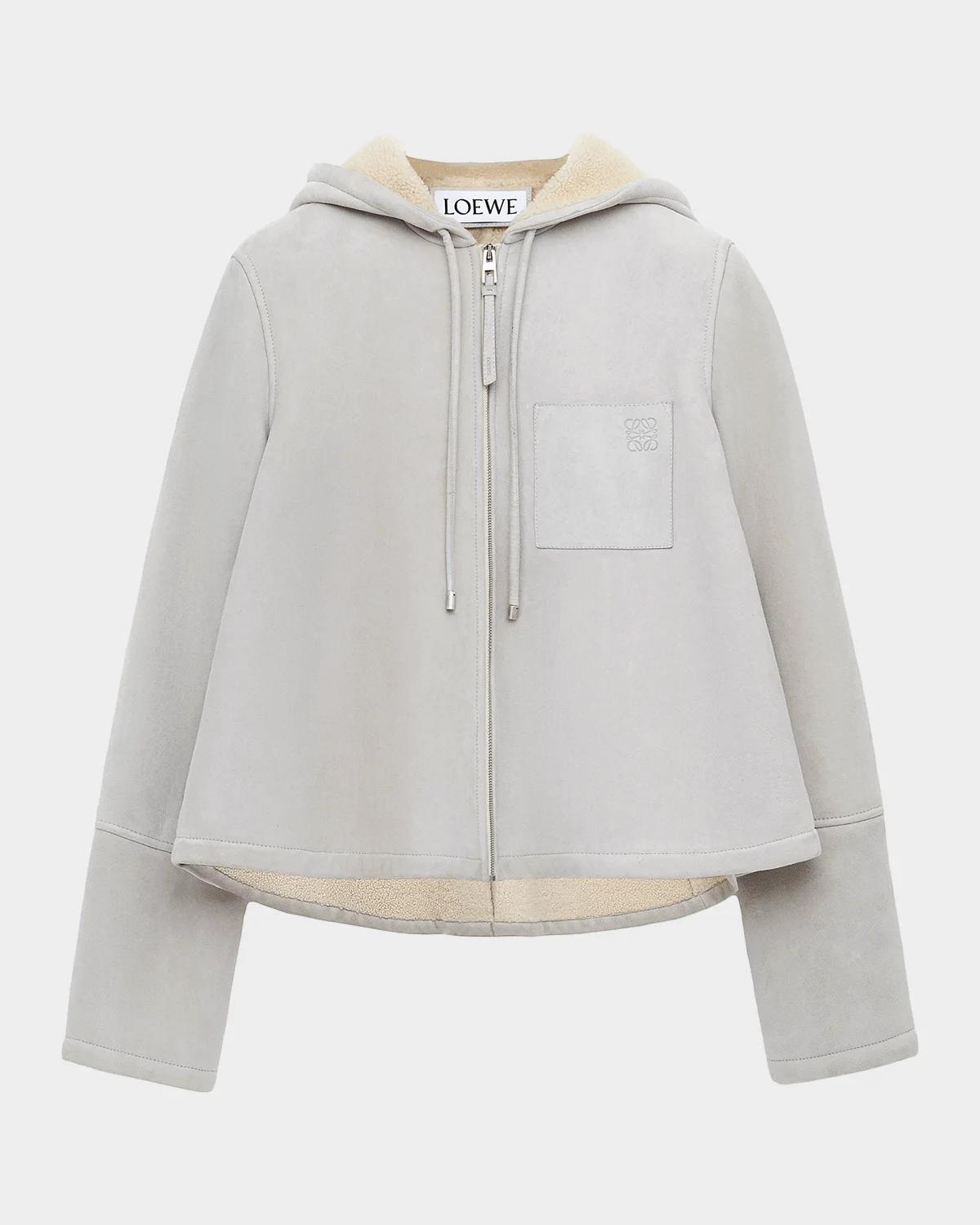 LOEWE Shearling-Lined Leather Hooded Jacket